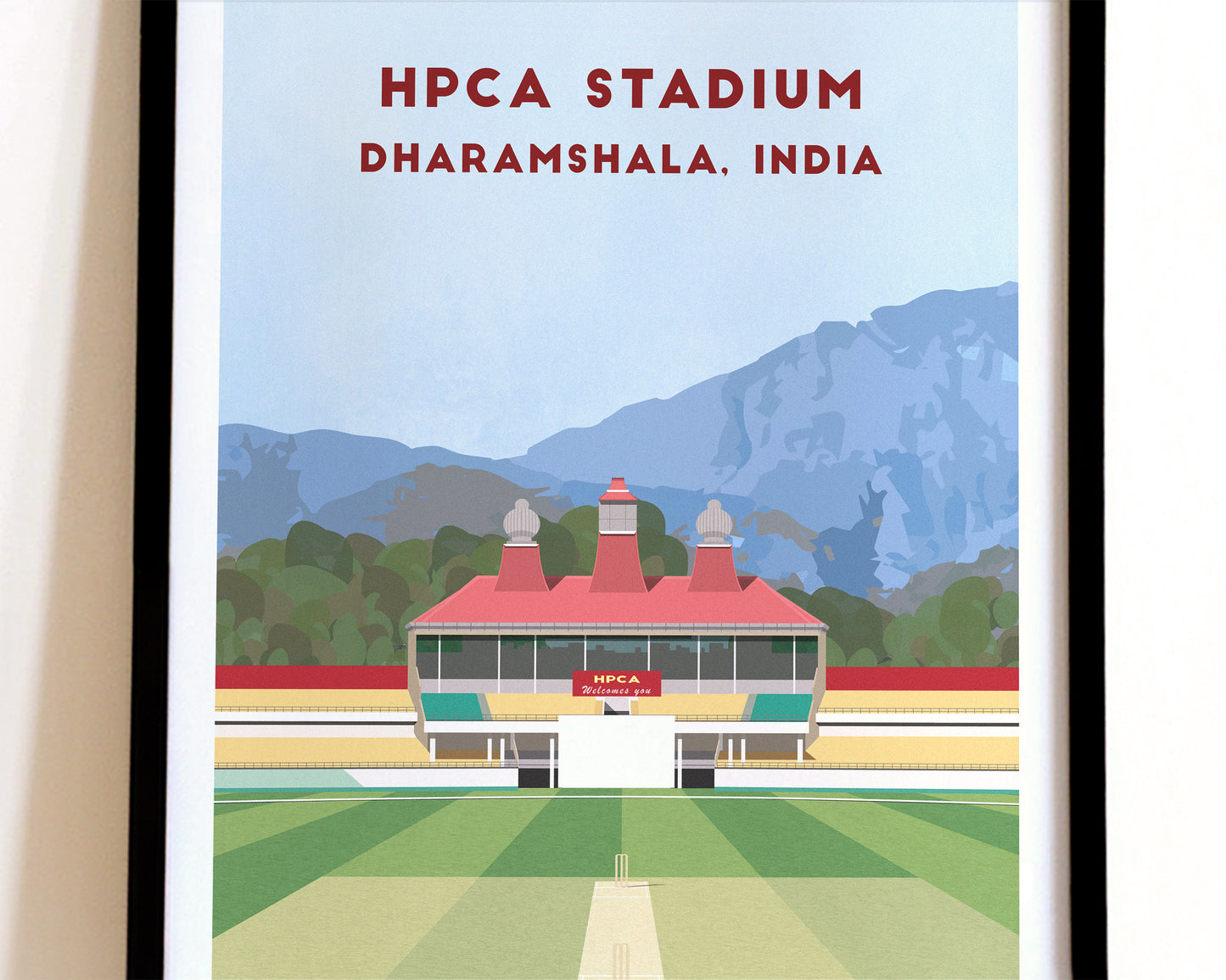 Himachal Pradesh HPCA Stadium Dharamshala Print - Illustrated India Cricket Poster