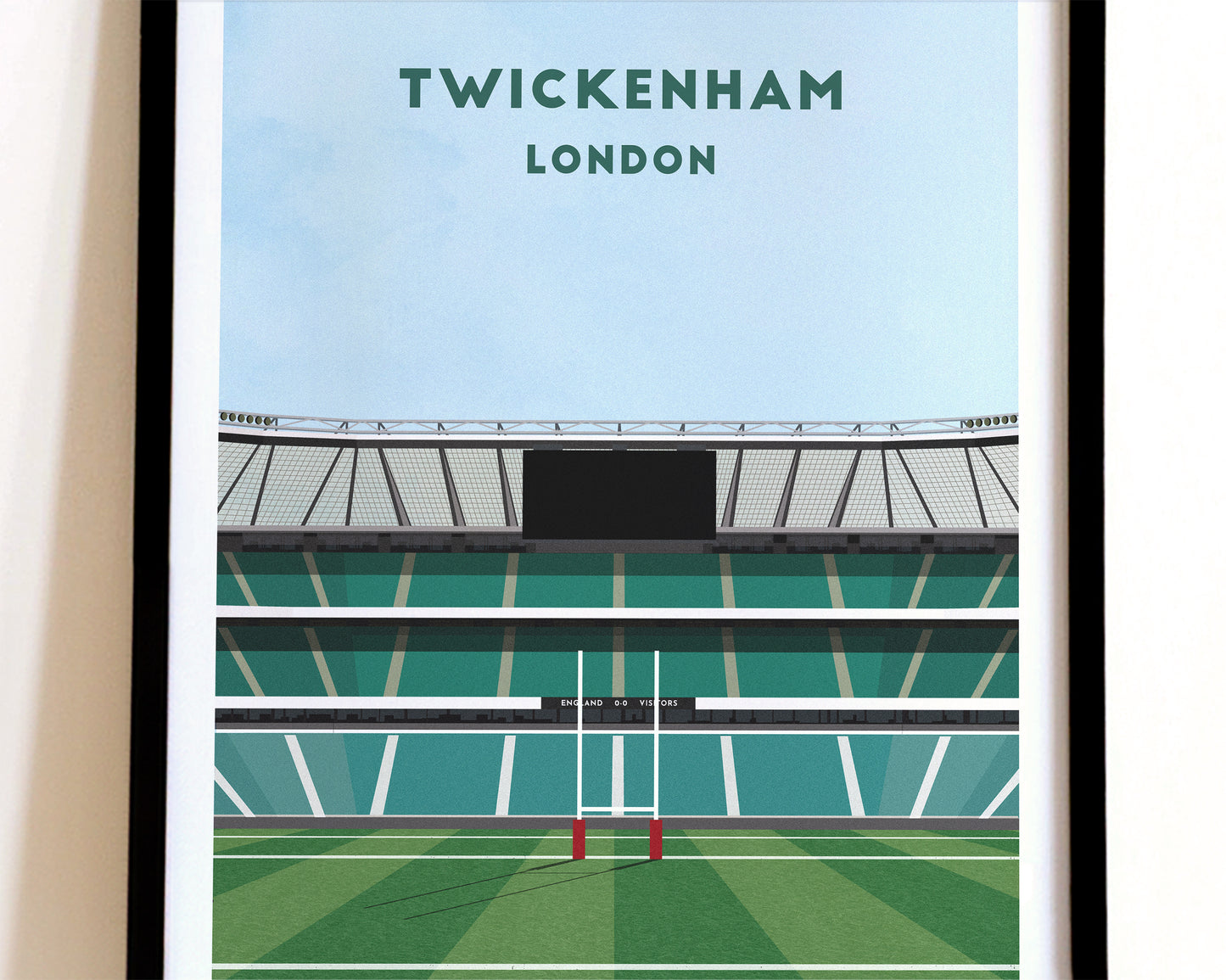England Twickenham Stadium Print - Illustrated Rugby Art Poster Turf Football Art