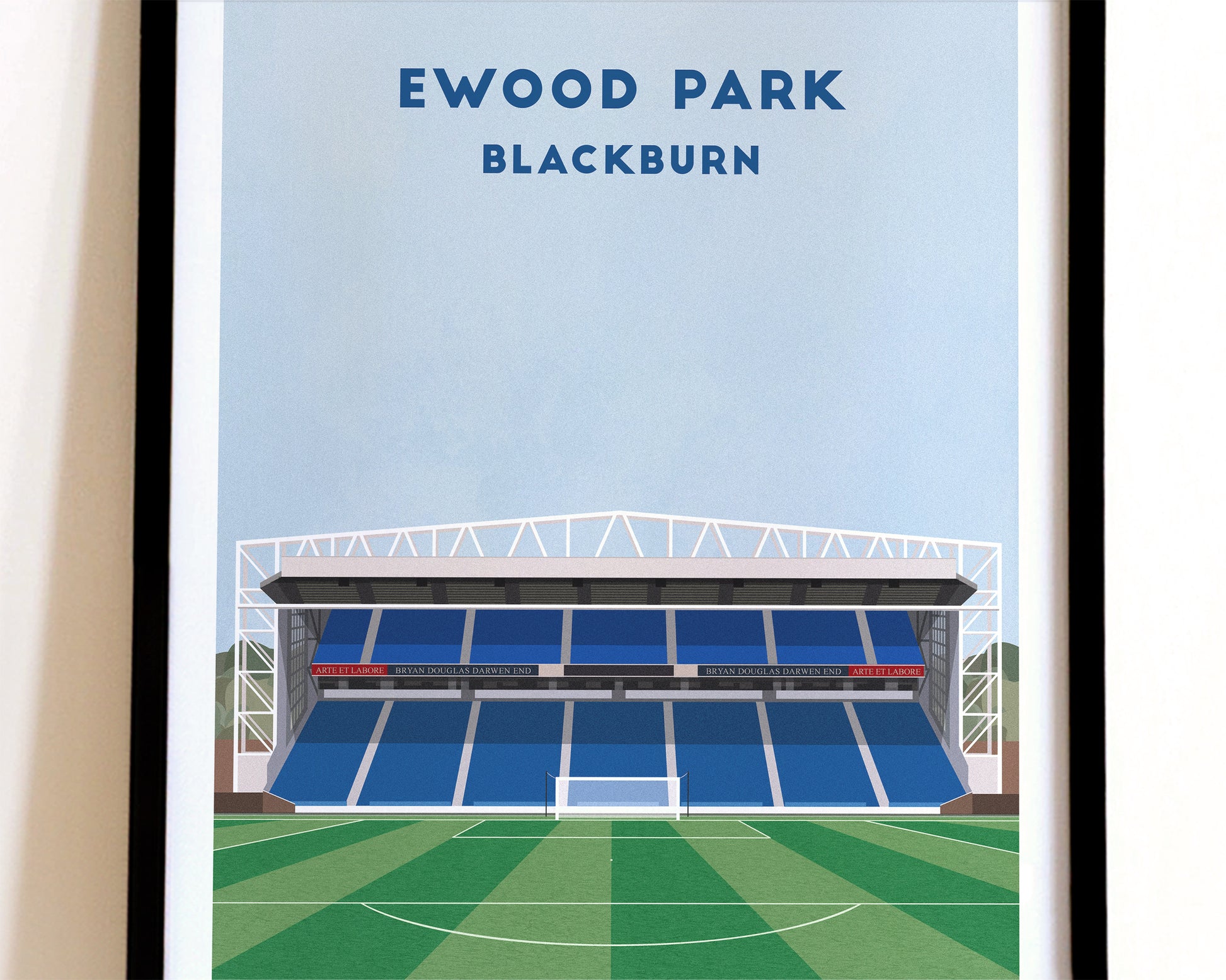 Blackburn Rovers Ewood Park Print – Illustrated Football Art Poster Turf Football Art