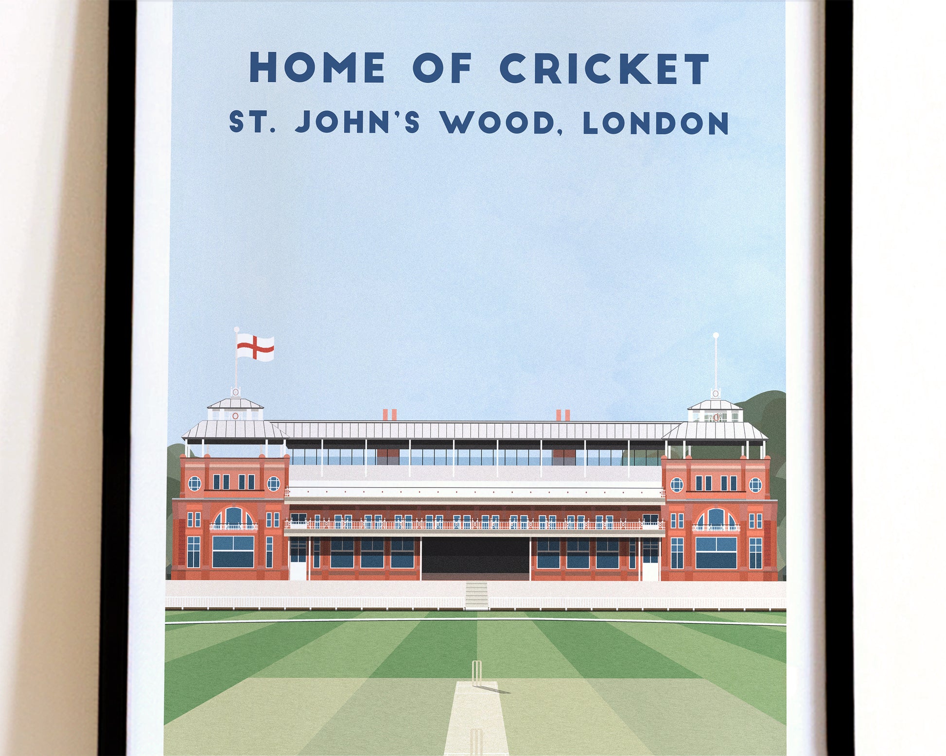 England Cricket Lord's Ground Print - Illustrated Cricket Art Poster Turf Football Art