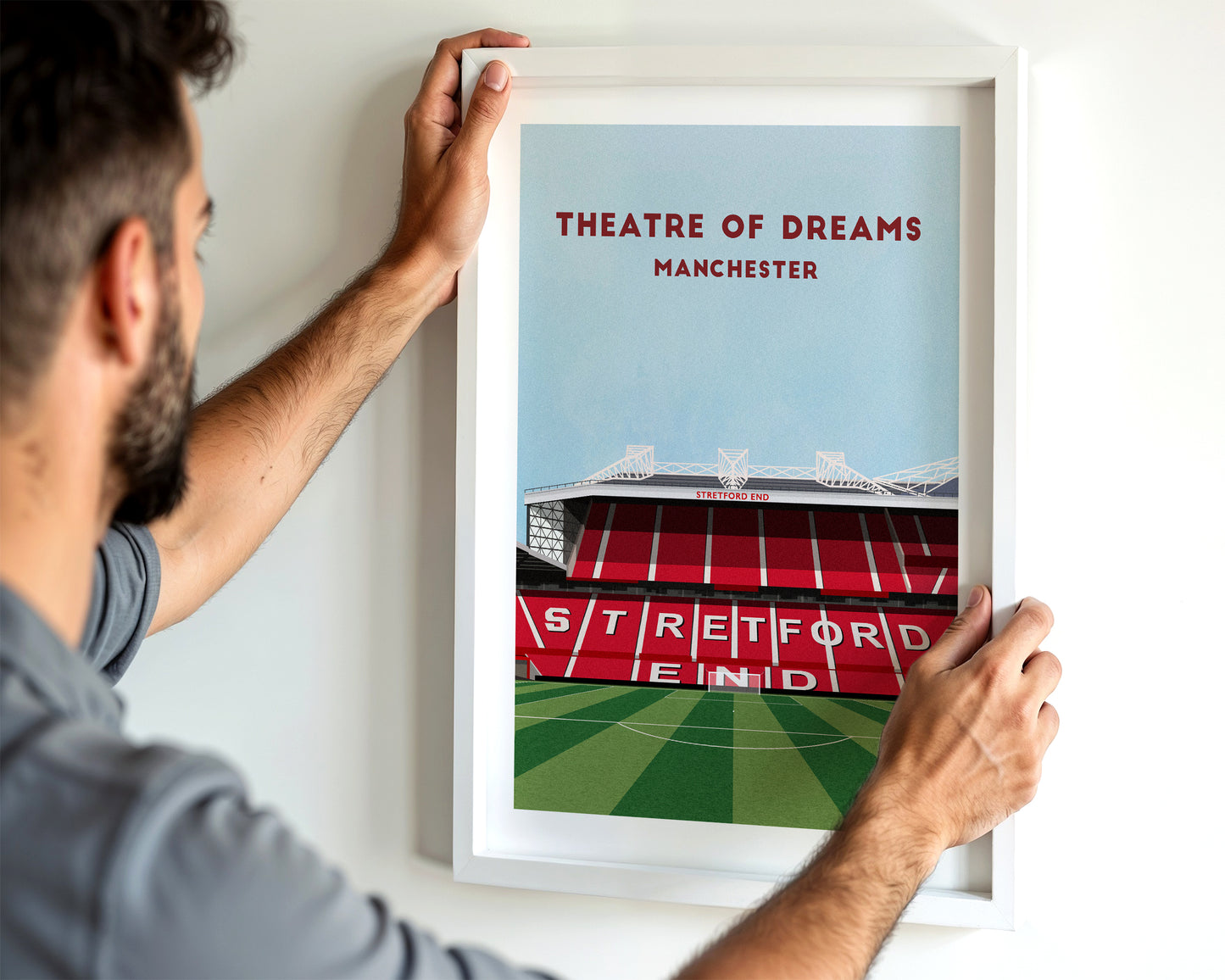 Manchester Utd Old Trafford Print - Illustrated Football Art Poster Turf Football Art