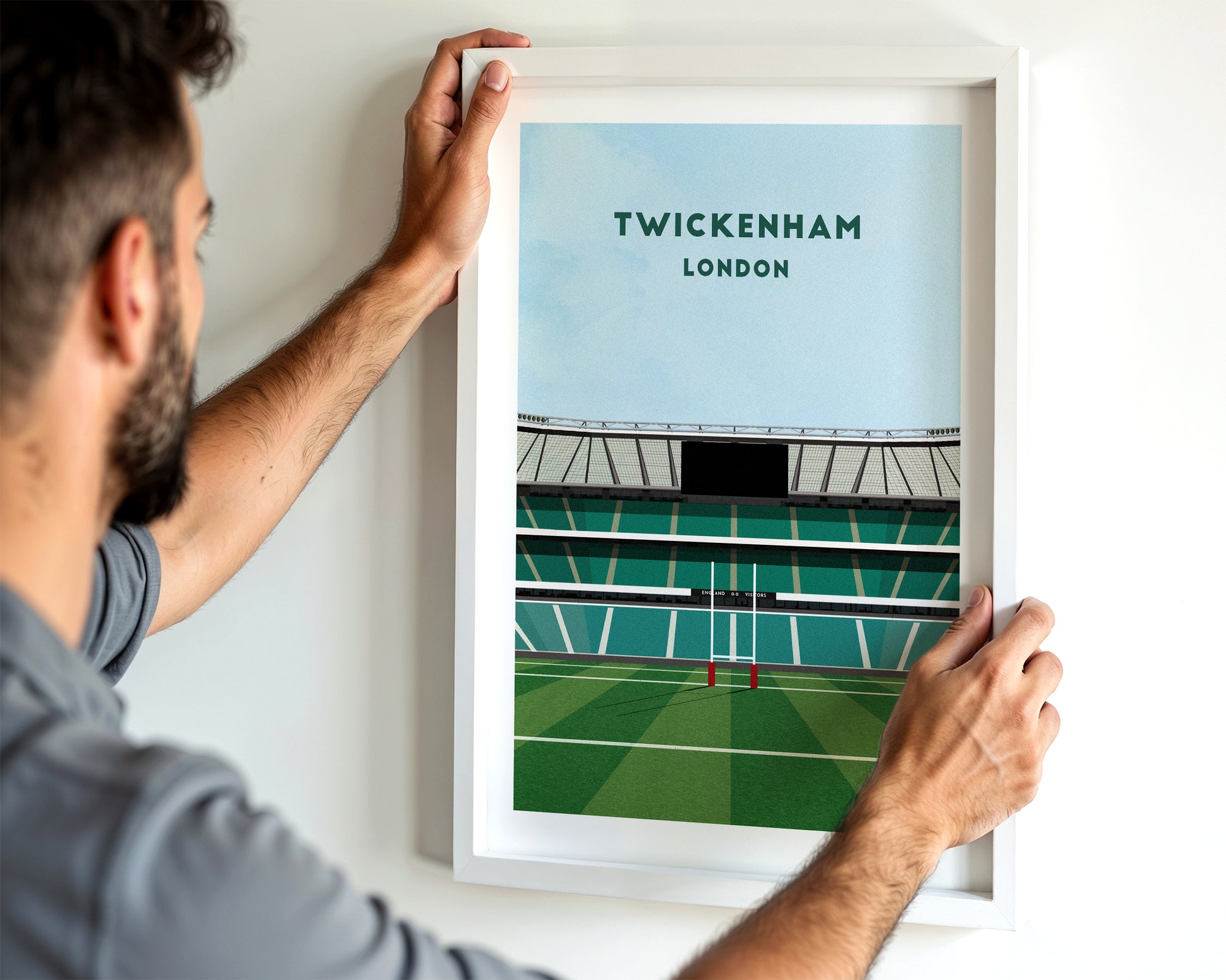 England Twickenham Stadium Print - Illustrated Rugby Art Poster Turf Football Art