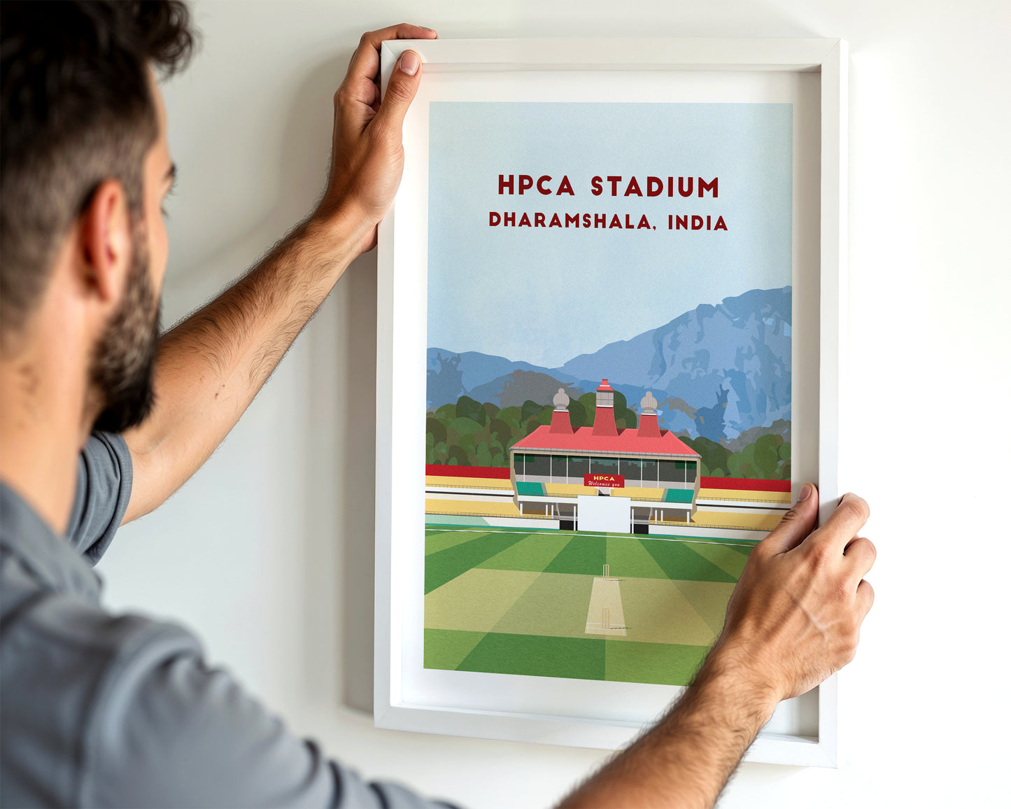 Himachal Pradesh HPCA Stadium Dharamshala Print - Illustrated India Cricket Poster