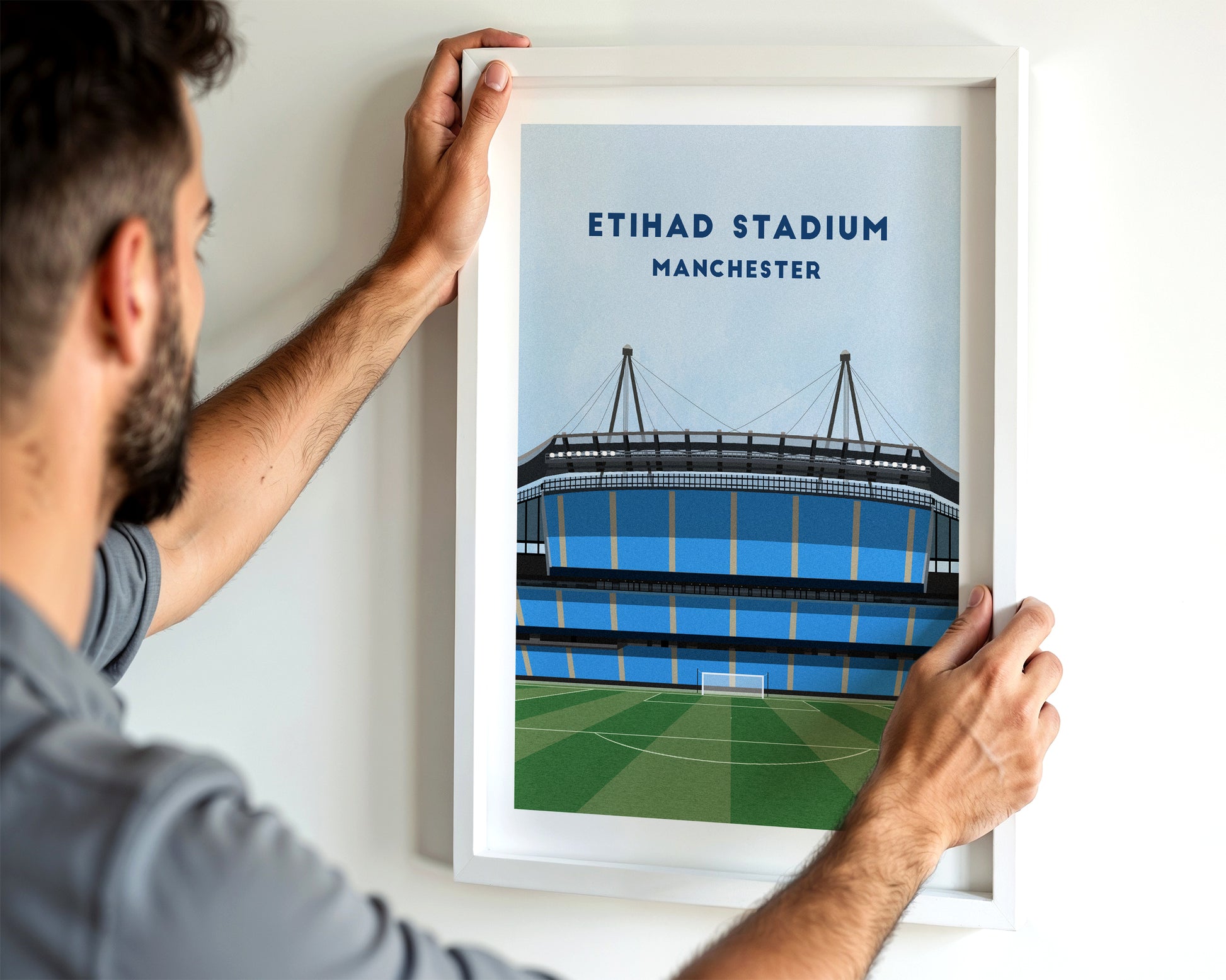 Manchester City Etihad Stadium Print – Illustrated Football Art Poster Turf Football Art