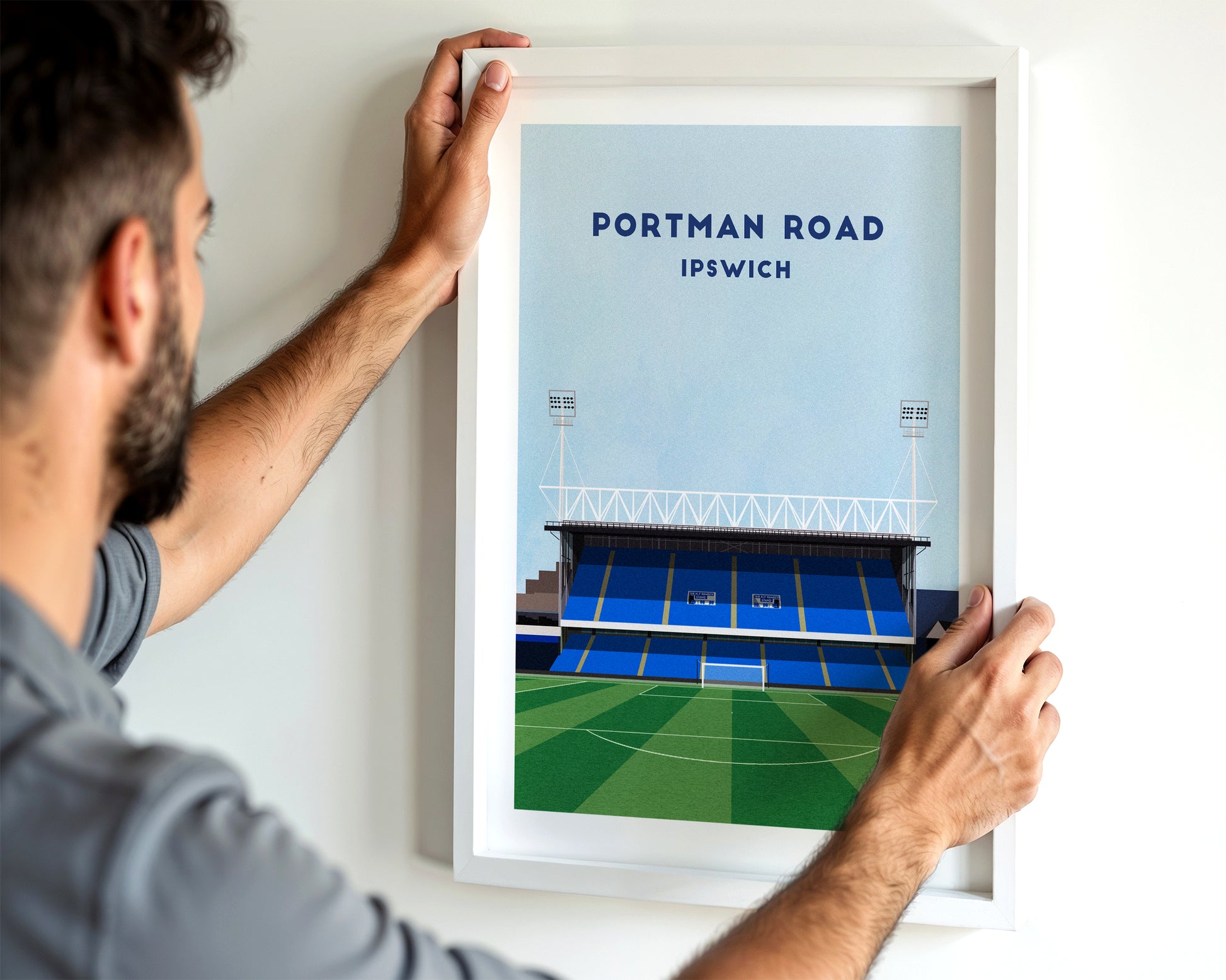 Ipswich Town Portman Road Stadium Print - Illustrated Football Art Poster Turf Football Art