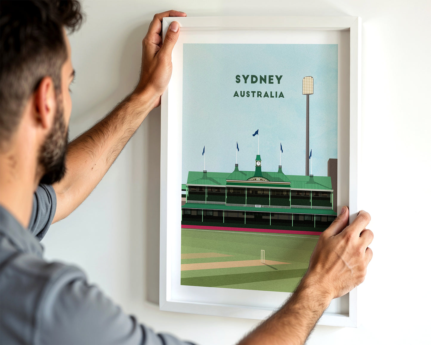 Australia Sydney Cricket Ground Print – Illustrated Cricket Art Poster Turf Football Art