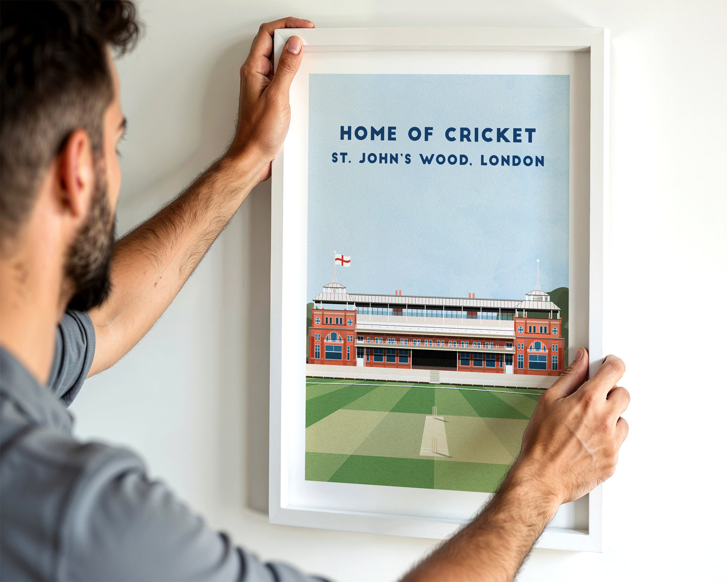England Cricket Lord's Ground Print - Illustrated Cricket Art Poster