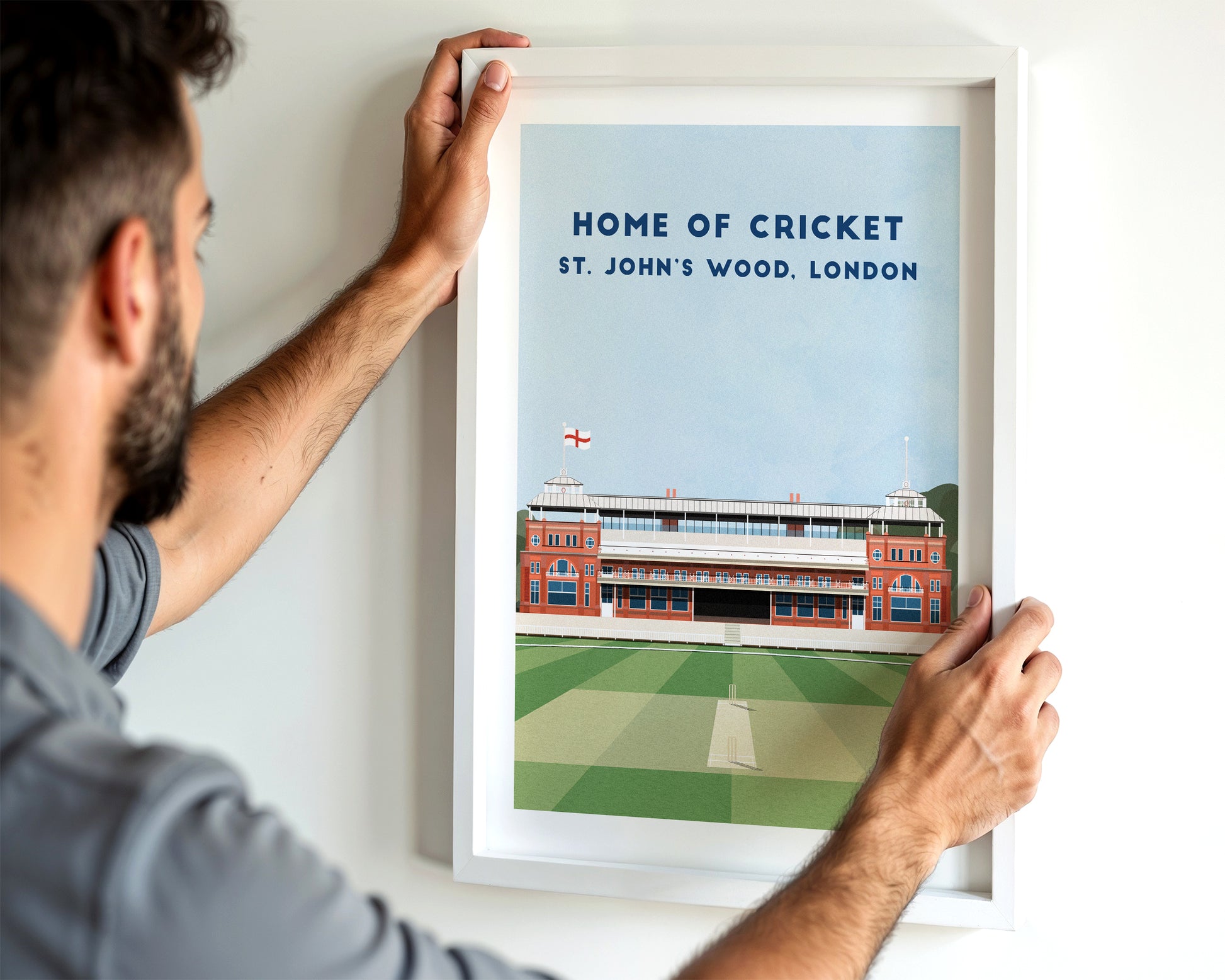 England Cricket Lord's Ground Print - Illustrated Cricket Art Poster Turf Football Art