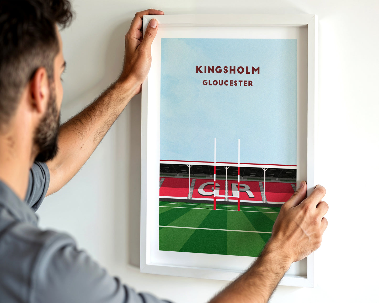 Gloucester Rugby Kingsholm Stadium Print - Illustrated Rugby Art Poster Turf Football Art