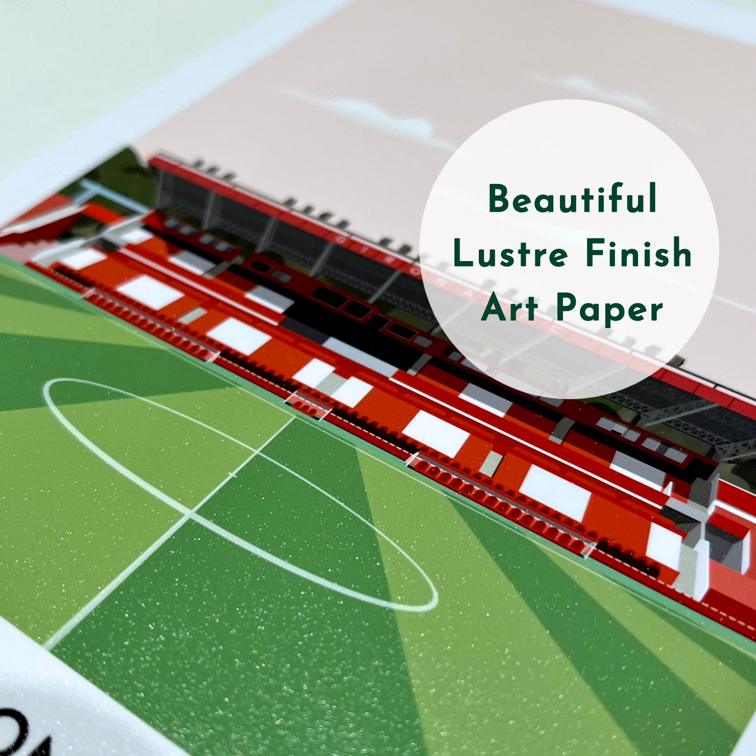 A close up image of the beautiful Lustre texture paper that is used by Turf Football Art for all prints.