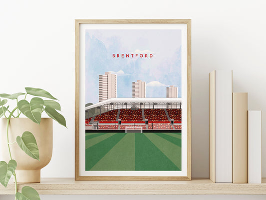 Brentford Football Print Gift, Community Stadium Illustration Retro Style, West London Artwork, Gift For Him Her, Present for Footy Fan