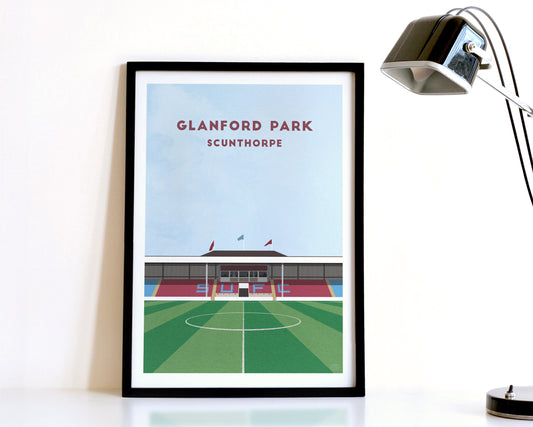 Scunthorpe United Glanford Park Print – Illustrated Football Art Poster Turf Football Art