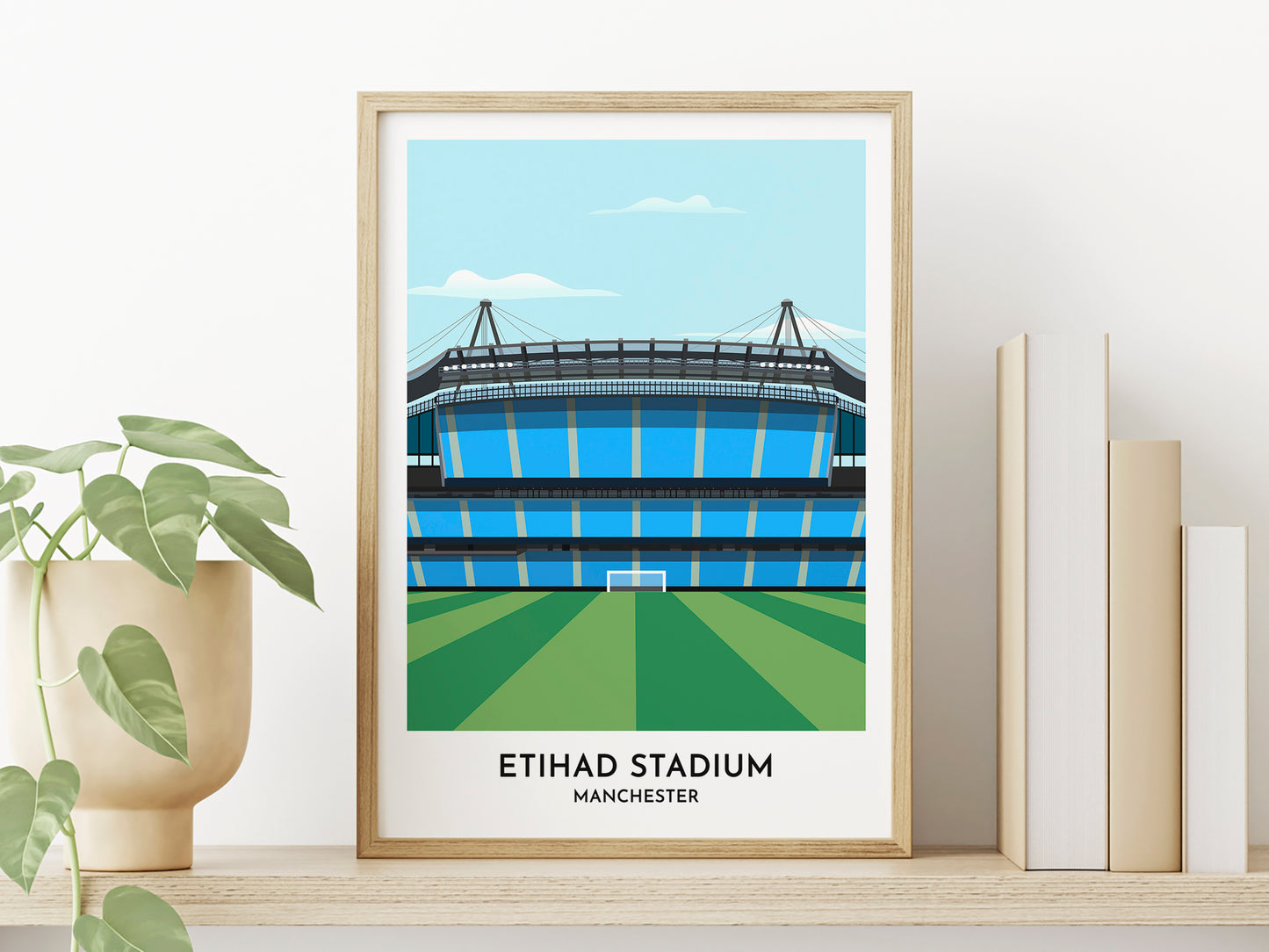 Manchester City Print Gift, Etihad Stadium Graphic Illustration Poster, Football Prints for Husband Birthday Present