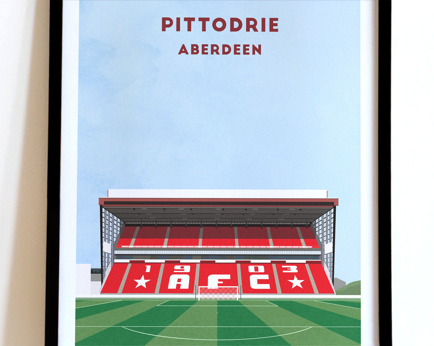 ABERDEEN Football Fan Gift | PITTODRIE Stadium Illustrated Art Print, Framed or Unframed Turf Football Art