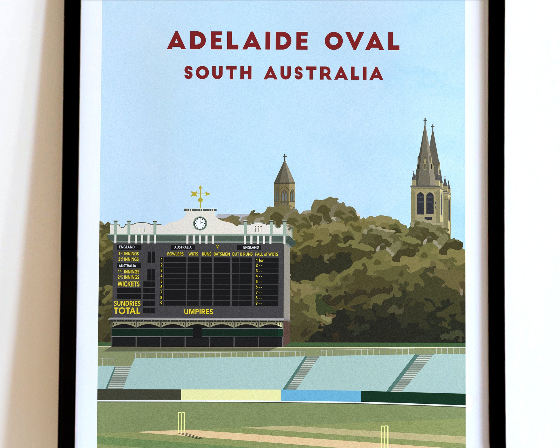 Australia Cricket Adelaide Oval - Illustrated Art Print Turf Football Art