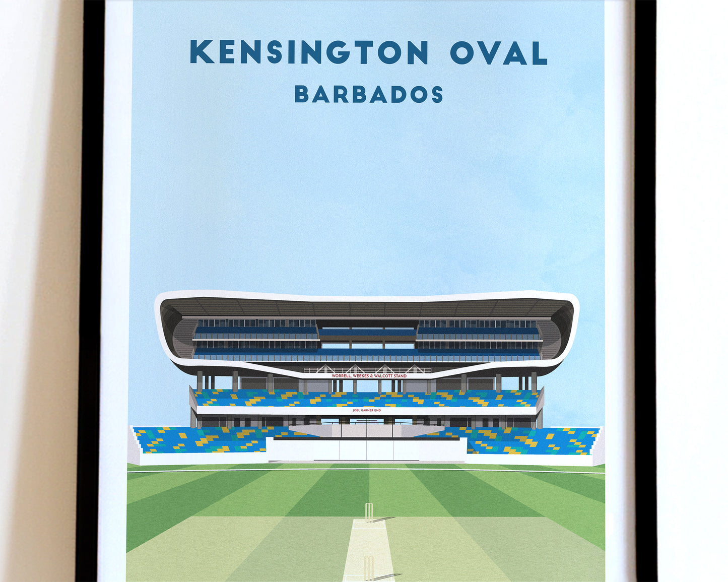 Barbados, West Indies Kensington Oval Print – Illustrated Cricket Art Poster Turf Football Art