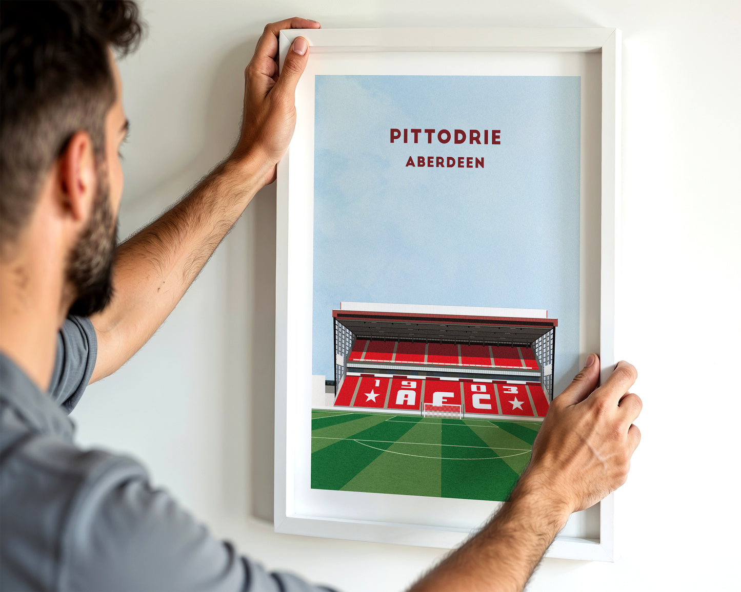 ABERDEEN Football Fan Gift | PITTODRIE Stadium Illustrated Art Print, Framed or Unframed Turf Football Art