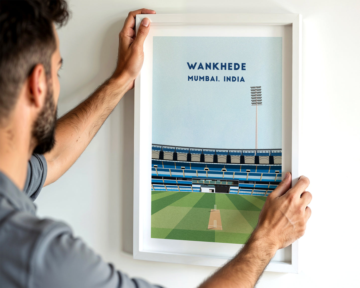 India Mumbai Wankhede Stadium Print - Illustrated Cricket Art Poster