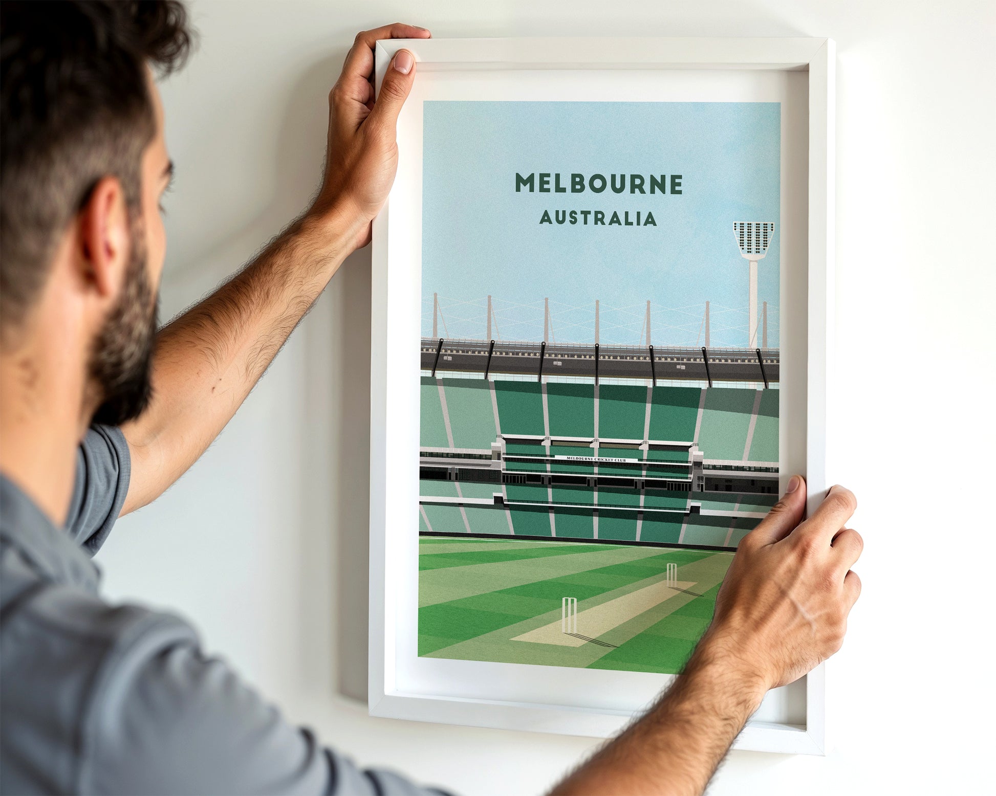 Australia Melbourne Cricket Ground Print – Illustrated Cricket Art Poster Turf Football Art