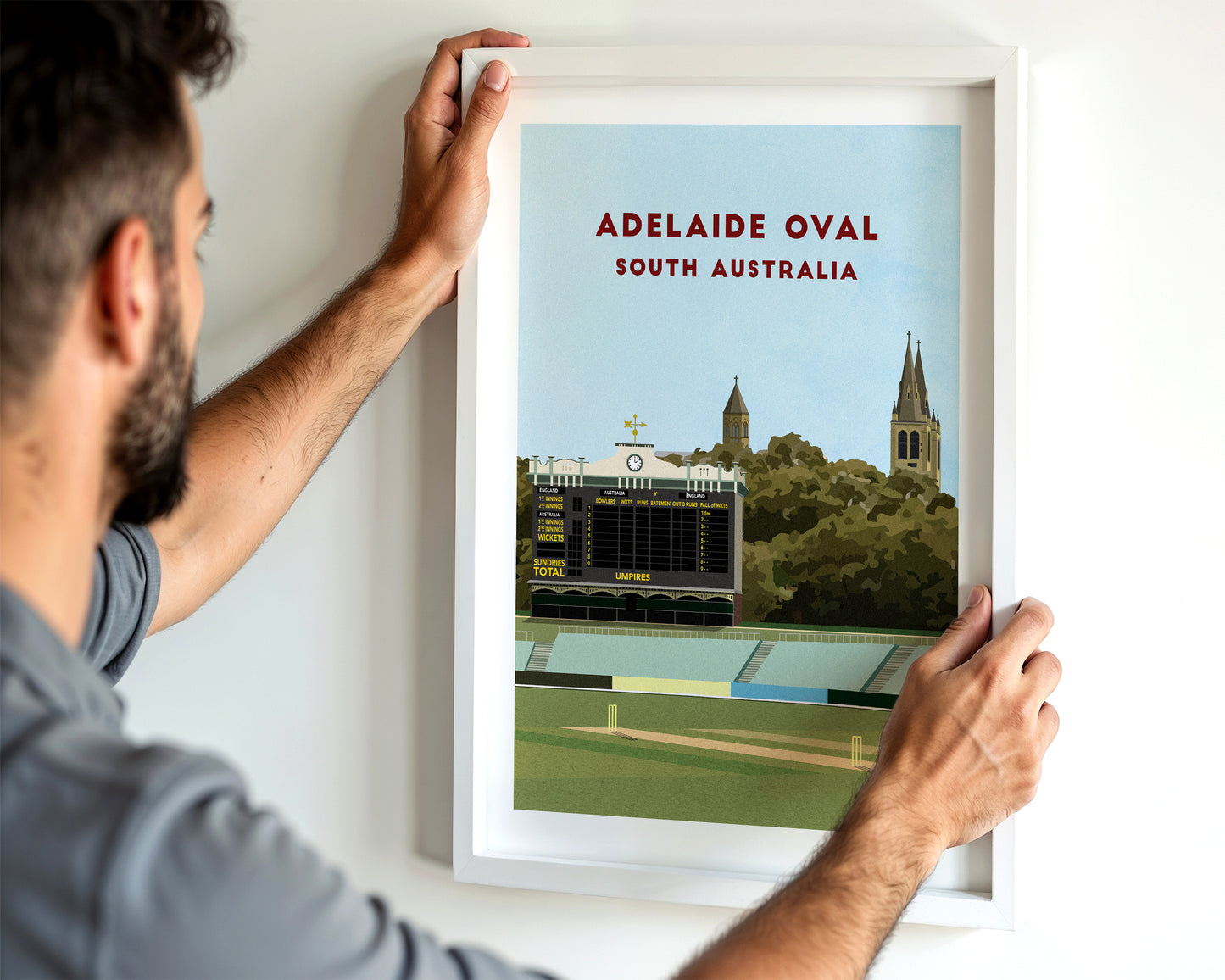 Australia Cricket Adelaide Oval - Illustrated Art Print Turf Football Art