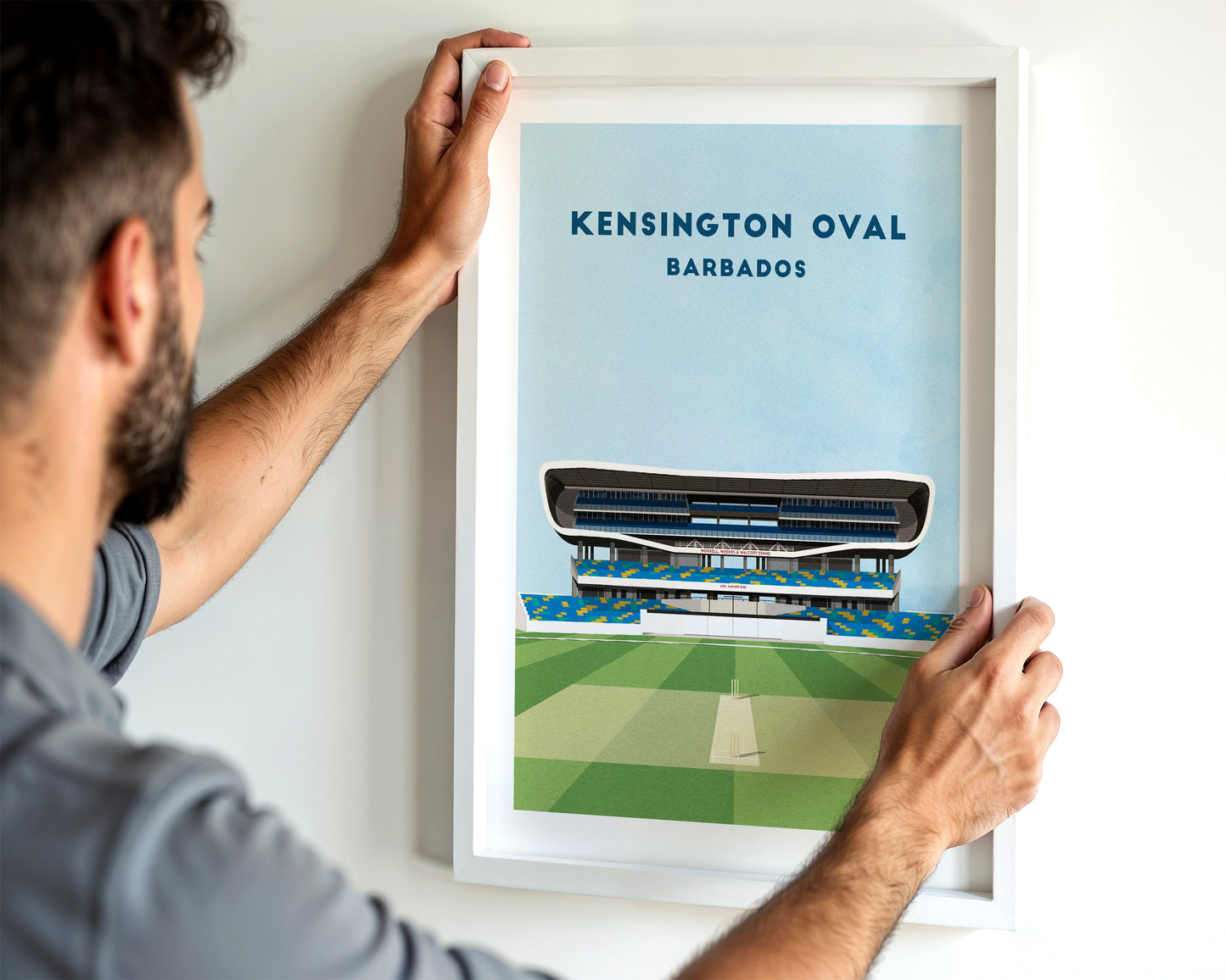 Barbados, West Indies Kensington Oval Print – Illustrated Cricket Art Poster Turf Football Art