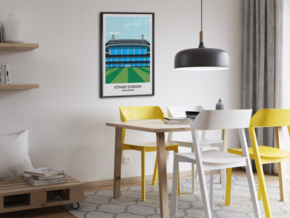 Manchester City Print Gift, Etihad Stadium Graphic Illustration Poster, Football Prints for Husband Birthday Present