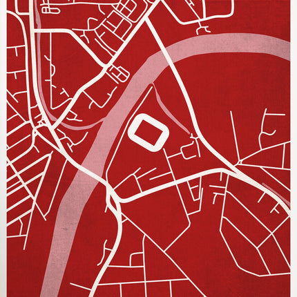 A framed map print, featuring a contemporary style illustration of the City Ground, home to Nottingham.