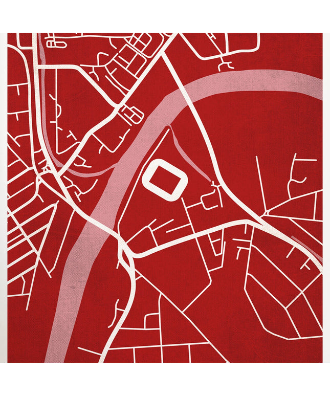 A framed map print, featuring a contemporary style illustration of the City Ground, home to Nottingham.