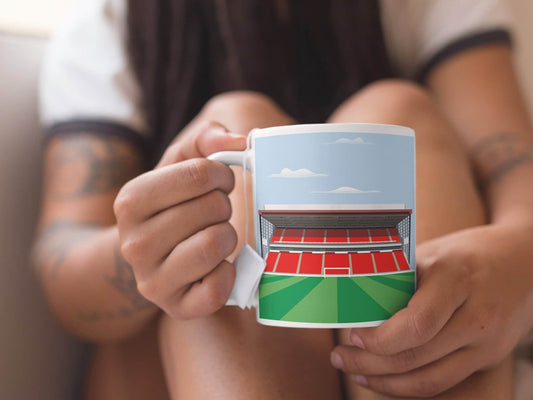 Aberdeen Fc gifts, Mug with Illustration of Pittodrie Stadium, Personalised Mug Gift, Left or Right Handed - Turf Football Art