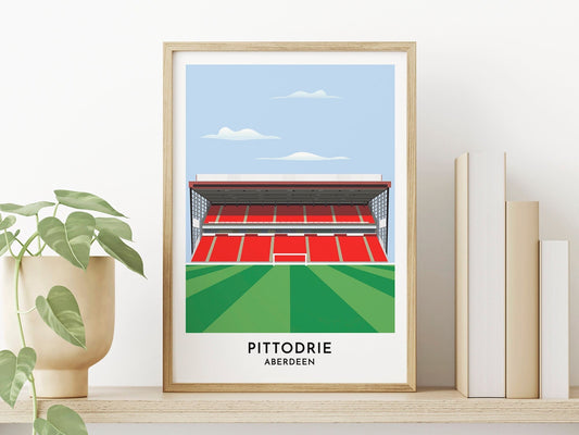 Aberdeen FC Print, Pittodrie Stadium Illustrated Art Poster - Turf Football Art