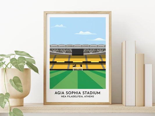 AEK Athens Football Stadium Illustrated Print, Agia Sophia Stadium / OPAP Arena Poster Artwork, Gift for Greek Football Fan - Turf Football Art