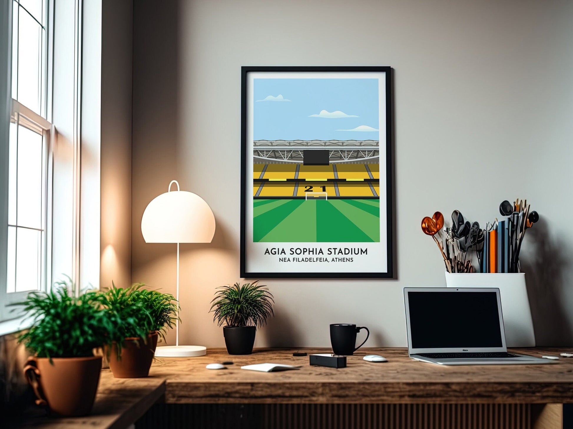 AEK Athens Football Stadium Illustrated Print, Agia Sophia Stadium / OPAP Arena Poster Artwork, Gift for Greek Football Fan - Turf Football Art