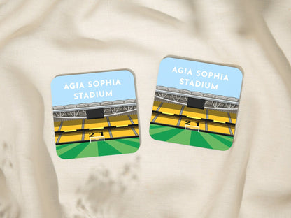 AEK Athens Stadium Illustrated Coaster Beer Mat, Greek Football Fan Gift, Budget Birthday Present - Turf Football Art