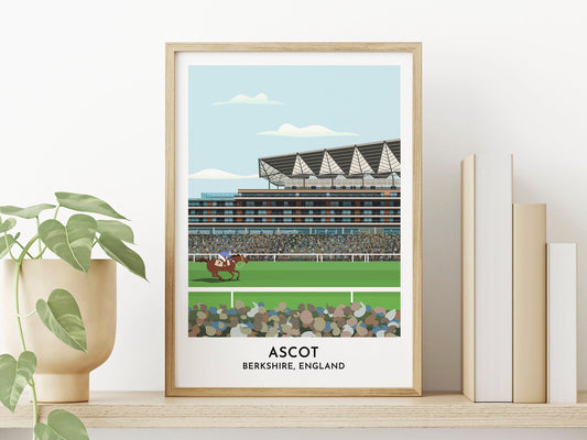 Ascot Berkshire Print - Horse Racing Gifts Poster - 50th Birthday Present - Art for Sports Bar Pub - Turf Football Art