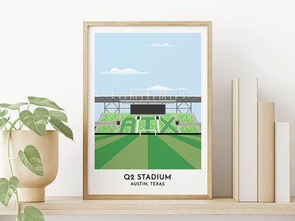 Austin Soccer - Q2 Stadium Print - Texas Art - Austin Gifts - Birthday Gift - Thank You Gifts - Turf Football Art