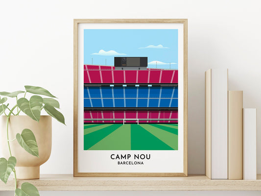 Barcelona Poster - Camp Nou - Nou Camp - Soccer Poster - Gift for Men - Travel Gift - Turf Football Art