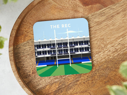 Bath Rugby Coaster Gift - The Rec Stadium Drinksware - Rugby Gifts for Dad Mum - Stocking Filler Gifts - Turf Football Art