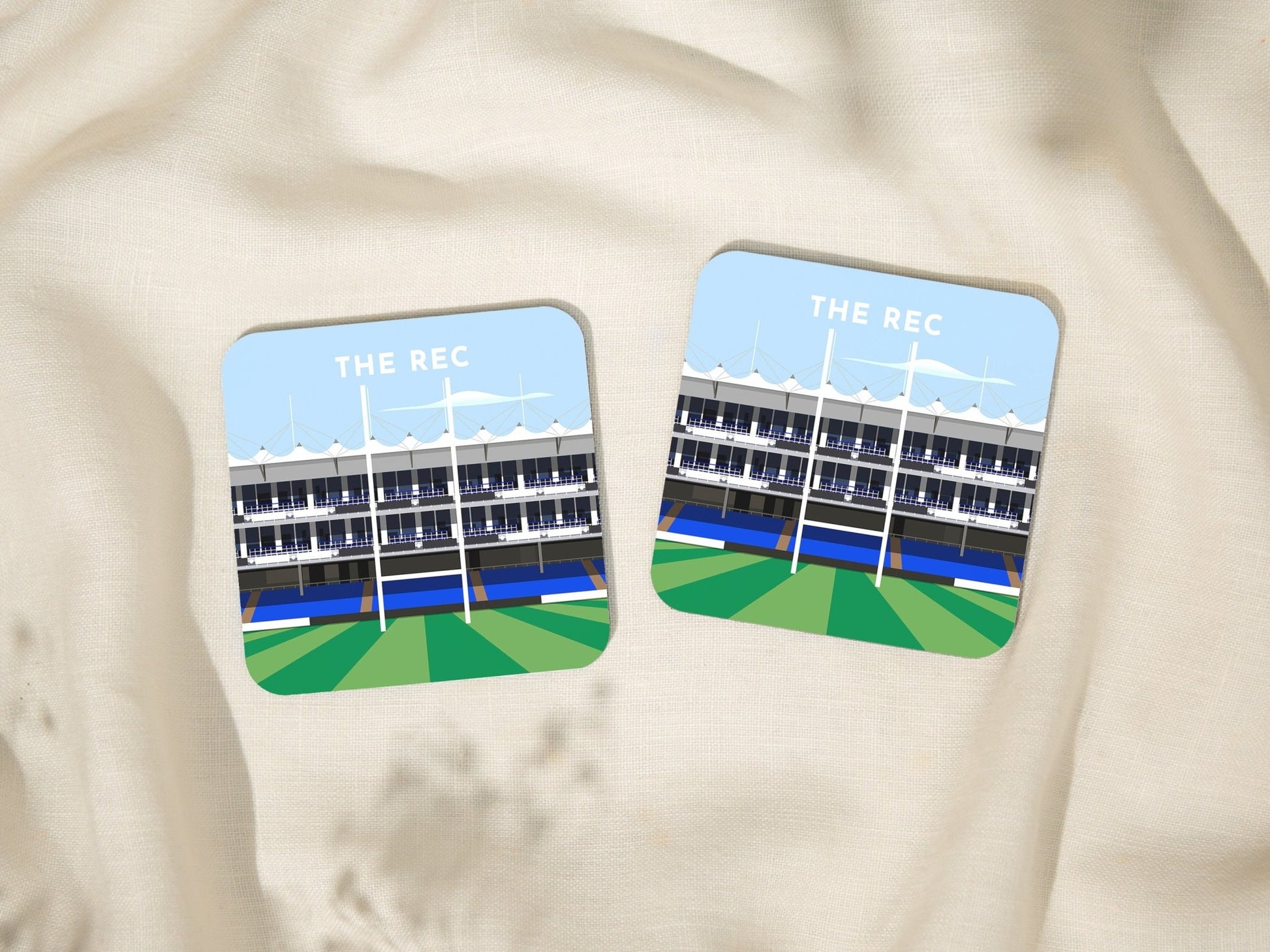 Bath Rugby Coaster Gift - The Rec Stadium Drinksware - Rugby Gifts for Dad Mum - Stocking Filler Gifts - Turf Football Art