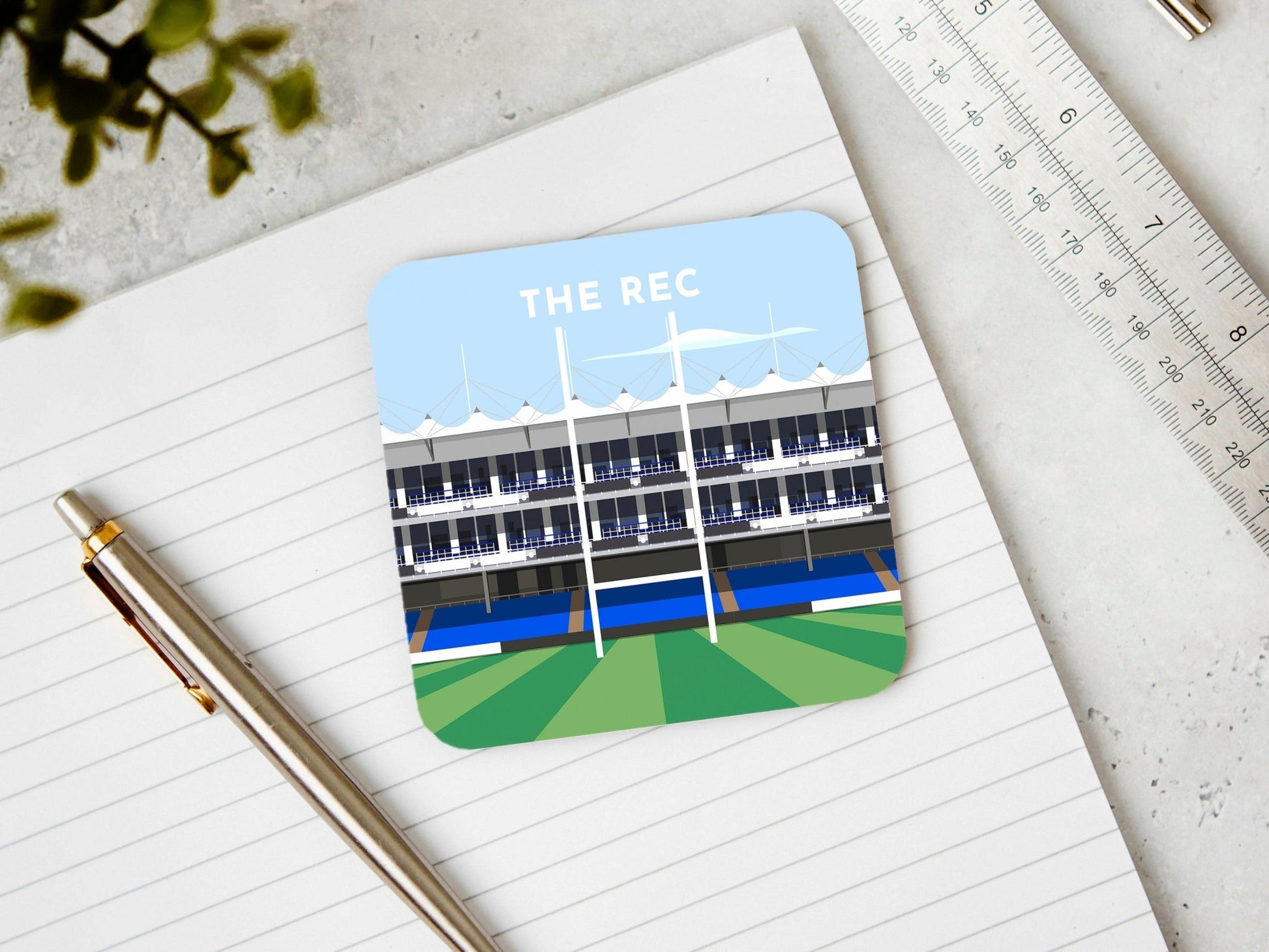 Bath Rugby Coaster Gift - The Rec Stadium Drinksware - Rugby Gifts for Dad Mum - Stocking Filler Gifts - Turf Football Art