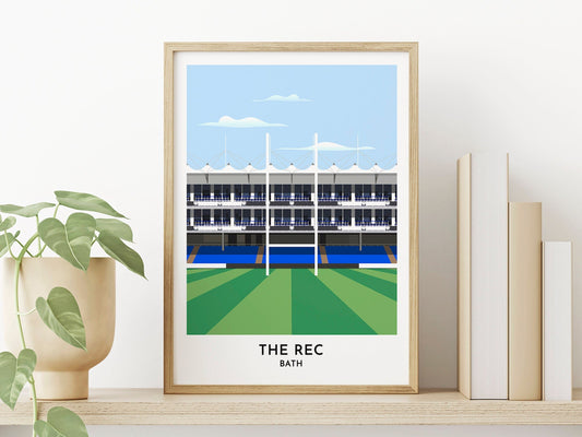 Bath Rugby - The Rec Print Illustration - Recreation Ground - Bath Art - Gift for Men - Gift for Her - Turf Football Art