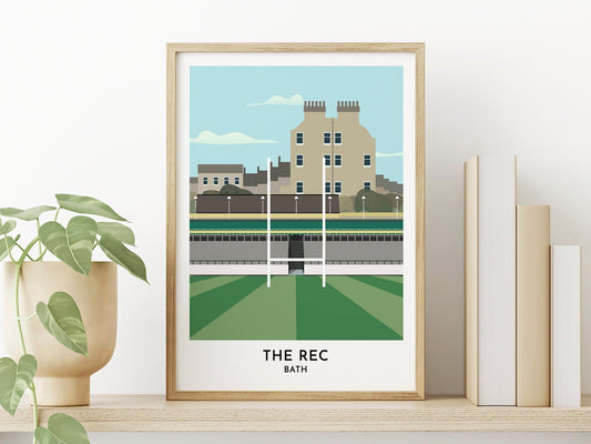 Bath Rugby - The Rec Print Illustration - Recreation Ground - Bath Somerset Prints - Gift for Men - Turf Football Art