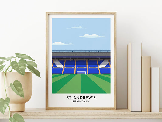 Birmingham City Illustrated Print Gift - St. Andrew's Stadium Contemporary Poster Present - Footy Fan Gift - Personalised Gift for Him Her - Turf Football Art