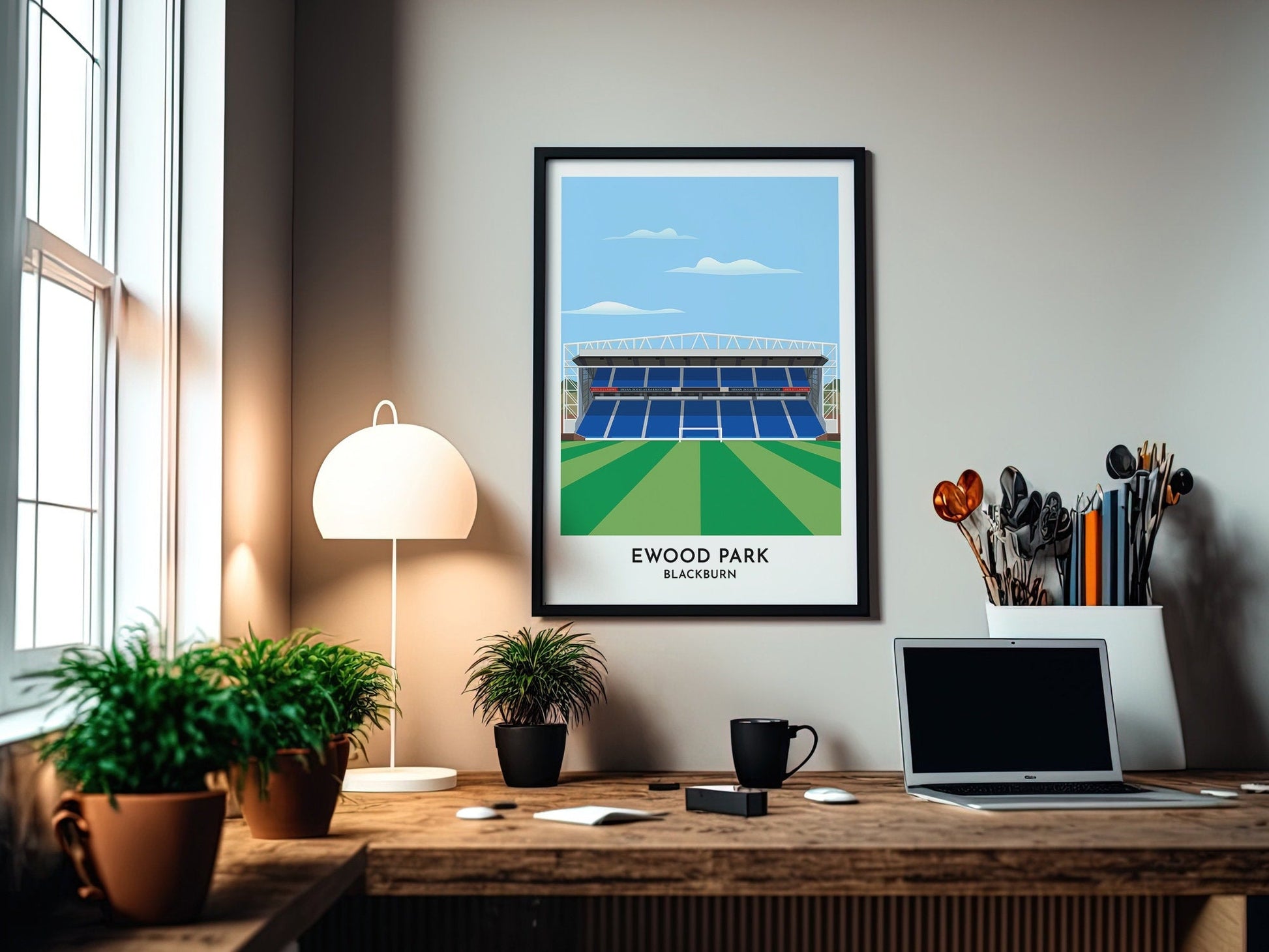 Blackburn Rovers Gift - Ewood Park Print Illustration - Football Poster - Gift for Him Her - Turf Football Art