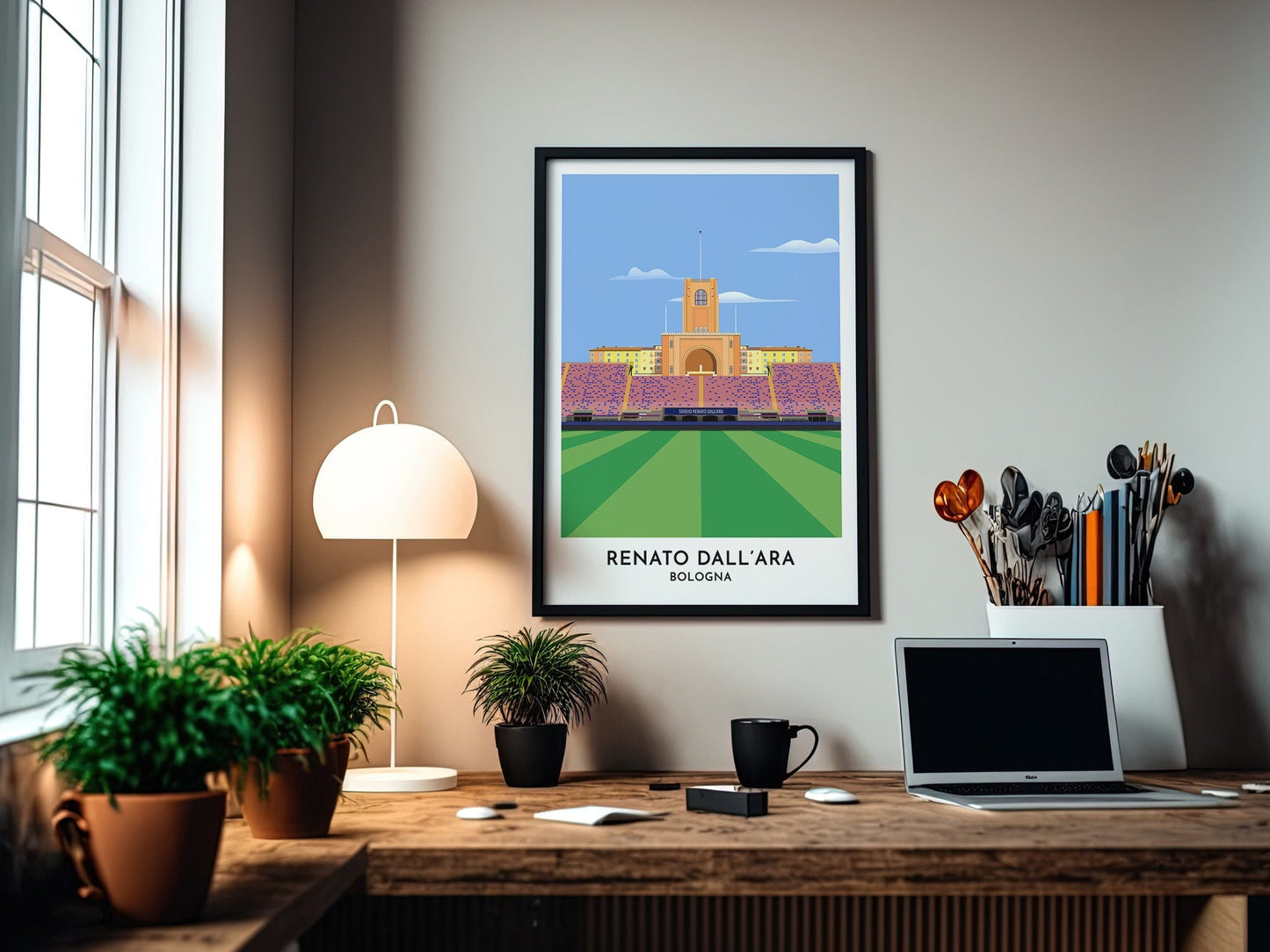 Bologna Football - Stadio Renato Dall'Ara Art Poster - Italian Football Gift for Him Her - Contemporary Illustrated Print - Turf Football Art