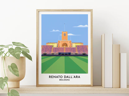 Bologna Football - Stadio Renato Dall'Ara Art Poster - Italian Football Gift for Him Her - Contemporary Illustrated Print - Turf Football Art