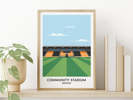 Boston United Print Gift - Jakemans Community Stadium Illustration - Minimalist Poster - English Football Grounds - Bespoke Gifts - Turf Football Art