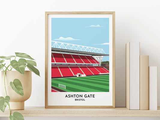 Bristol City Print Gift - Ashton Gate Poster - Gift for Dad Mum - Home Office Wall Art - Contemporary Illustration Print - Turf Football Art