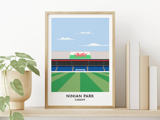 Cardiff City Gift - Ninian Park Stadium Artwork - Football Stadium Art Poster - Gifts for Him Her - Football Memorabilia - Turf Football Art