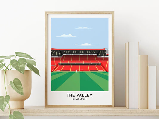 Charlton Football Gift - The Valley Stadium Illustrated Print - Football Art Poster - Birthday Gift for Dad - Turf Football Art