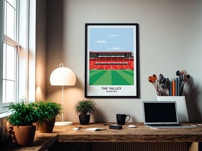 Charlton Football Gift - The Valley Stadium Illustrated Print - Football Art Poster - Birthday Gift for Dad - Turf Football Art